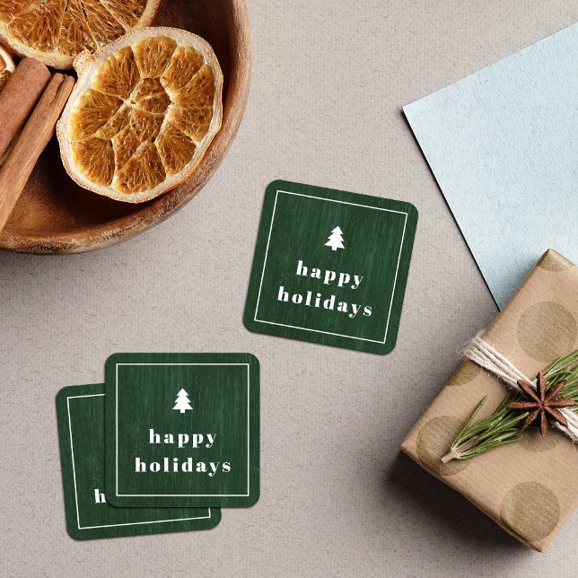 Adesivo Quadrado Green Rustic Tree Woodgrain Christmas Sticker (Criador carregado)