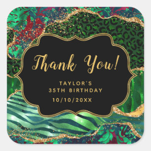 Adesivo Quadrado Green Safari Agate Aniversário Obrigado