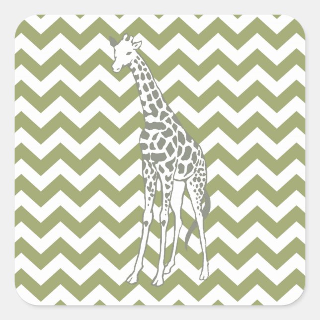 Adesivo Quadrado Green Safari Chevron com Pop Art Giraffe (Frente)