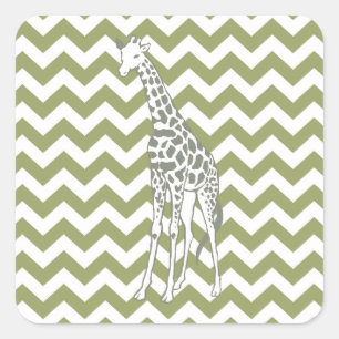 Adesivo Quadrado Green Safari Chevron com Pop Art Giraffe