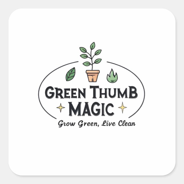 Adesivo Quadrado Green Thumb Magic | Urban Gardening T-Shirt (Frente)