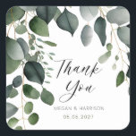 Adesivo Quadrado Greenery e Eucalyptus Wedding Obrigado<br><div class="desc">Coleção de Greenery e Eucalyptus Wedding. Pacote de cheios disponível https://www.zazzle.com/collections/greenery-119810626079950849</div>