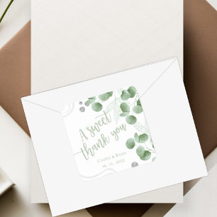 Adesivo Quadrado Greenery Eucalyptus deixa casamento Obrigado