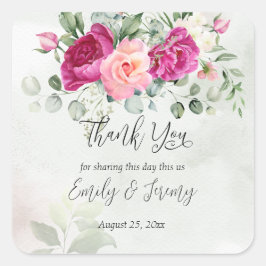 Adesivo Quadrado Greenery eucalyptus magenta rosas de pénia magenta