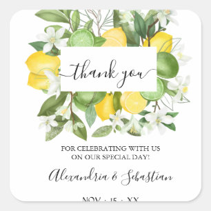 Adesivo Quadrado Greenery Lemony Weding Obrigado