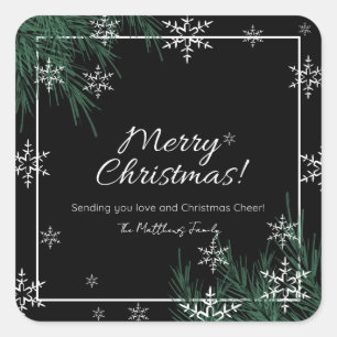Adesivo Quadrado Greenery White Snowflake Nome da Família de Natal