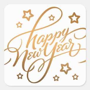 ADESIVO QUADRADO GREETING DE FELIZ ANO NOVO COM LETRA MÃO   VESTID
