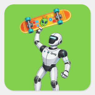 Adesivo Quadrado Greg o Robô Alien Criador de Skate Sci-Fi Kid