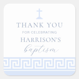 Adesivo Quadrado Grego Key White Blue Baptism Obrigado