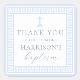 Adesivo Quadrado Grego Key White Blue Baptism Obrigado