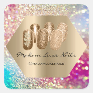 Adesivo Quadrado Grelha de Rosa de Glitter Dourado Hológrafo Madam
