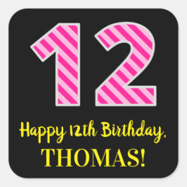 Adesivo Quadrado Greve Rosa Divertida "12": Feliz Aniversário de 12