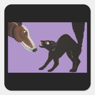Adesivo Quadrado Greyhound de Halloween com Gato Preto Zangado