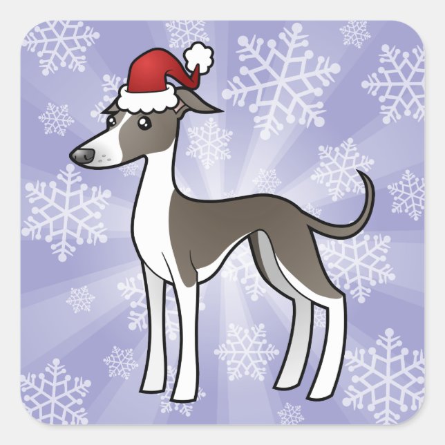 Adesivo Quadrado Greyhound Natal / Whippet / Greyhound italiano (Frente)