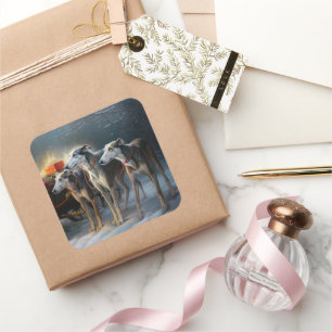 Adesivo Quadrado Greyhound Snowy Sleigh Decência de Natal