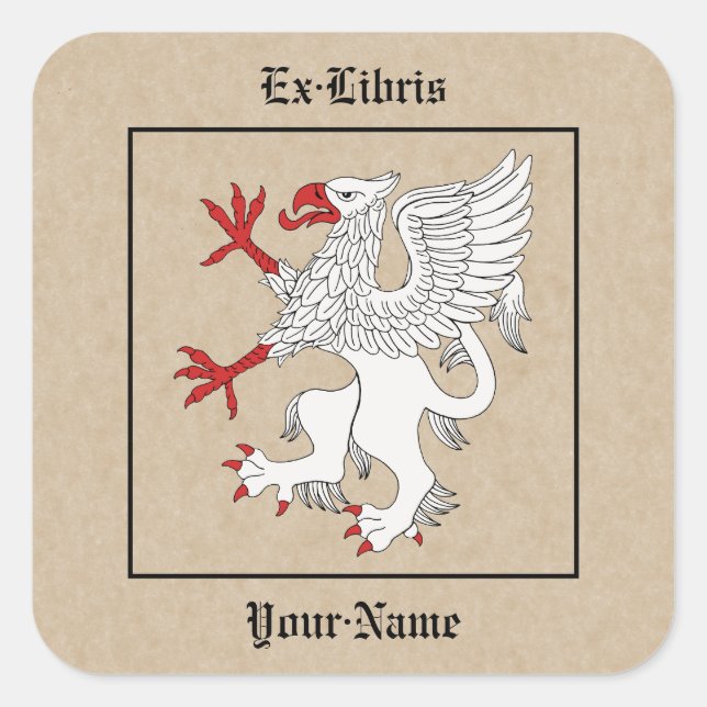 Adesivo Quadrado Griffin Rampant Argent Bookplate (Frente)