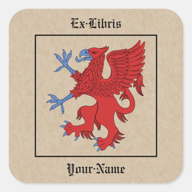 Adesivo Quadrado Griffin Rampant Gules Bookplate (Frente)