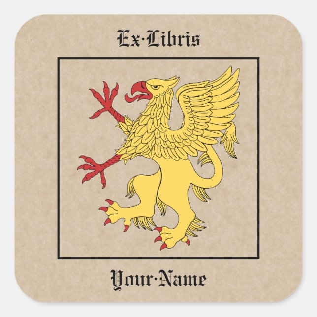 Adesivo Quadrado Griffin Rampant Ou Bookplate (Frente)
