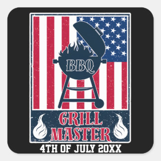 Adesivo Quadrado Grill Master CHURRASCO 4 de julho American Flag