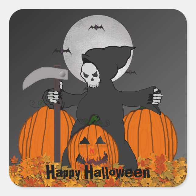 Adesivo Quadrado Grim Reaper Halloween Stickers (Frente)