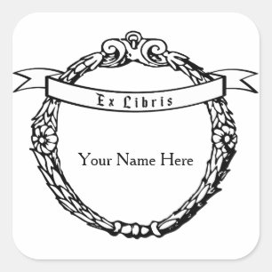 Adesivo Quadrado Grinalda ex do vintage do Bookplate de Libris com