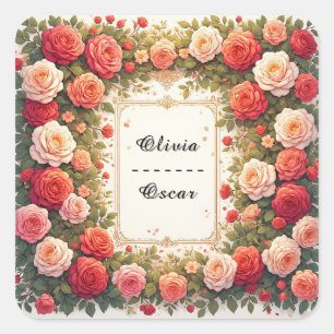 Adesivo Quadrado Grinalda Floral de Casamento Colorida