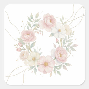 Adesivo Quadrado Grinalda Floral Pastel Rosa Elegante Design Botâni