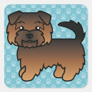 Adesivo Quadrado Grisle Norfolk Terrier Dog Cute Illustração Azul