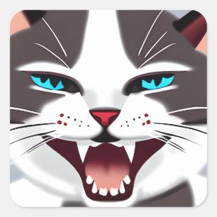 Adesivo Quadrado Gritando Gato de Olho Azul