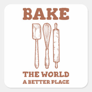 Adesivo Quadrado Grito Spatula Whisk e Pinos Rolantes Assar o mundo