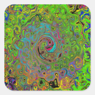 Adesivo Quadrado Groovy Abstrato Retro Remoinho Verde Lima e Azul