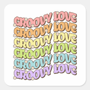 Adesivo Quadrado Groovy Amor Daisy Arco-íris Retro