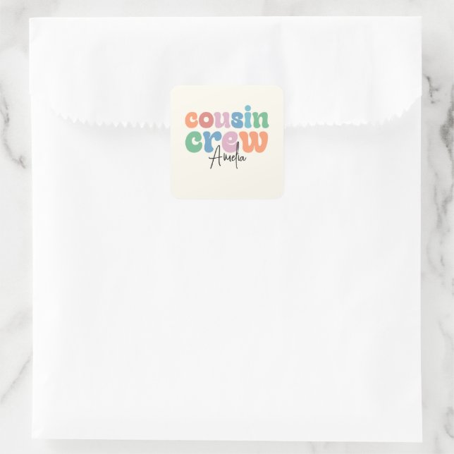 Adesivo Quadrado Groovy Cousin Crew Personalized (Bolsa)