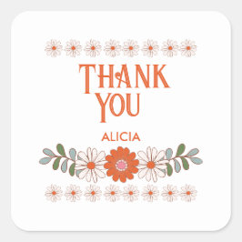 Adesivo Quadrado Groovy Daisy Hippie Flora Leaf Obrigado