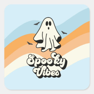 Adesivo Quadrado Groovy Fantasma retro Halloween Vibrações Assustad