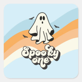 Adesivo Quadrado Groovy Ghost retro Halloween Spooky Um Azul