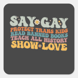 Adesivo Quadrado Groovy LGBT Say Gay Protect Kids Trans Leia Livros