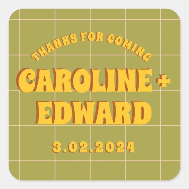 Adesivo Quadrado Groovy Negrito Verde Amarelo Vermelho Funky  (Frente)