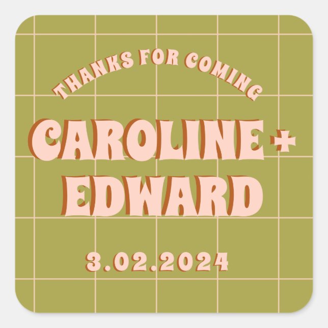 Adesivo Quadrado Groovy Negrito Verde Rosa Vermelho Funky  (Frente)