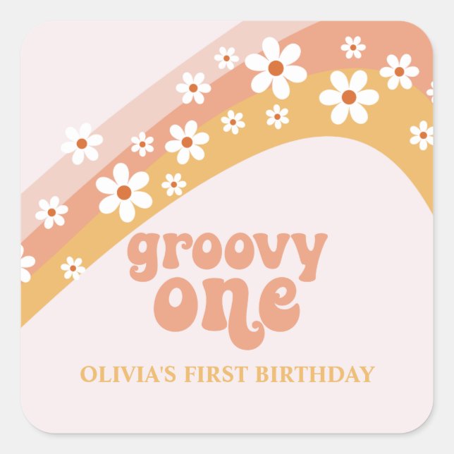 adesivo quadrado groovy one Retro Daisy Boho Arco- (Frente)
