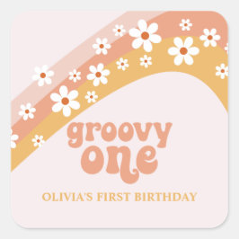 adesivo quadrado groovy one Retro Daisy Boho Arco-