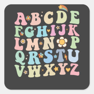 Adesivo Quadrado Groovy Pre K Kindergarten Alphabet ABC Retro