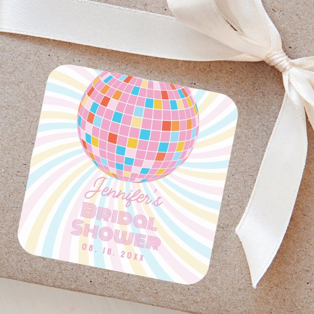 Adesivo Quadrado Groovy Retro Bola de Discoteca Rosa Anos 70 80s Ch (Criador carregado)