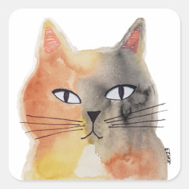 Adesivo Quadrado Groovy Watercolor Cat Art Sticker