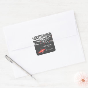 Adesivo Quadrado Grosso Crane de Papel Origami Vermelho Casamento A