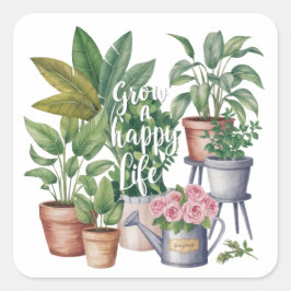 Adesivo Quadrado Grow a Happy Life Stickers