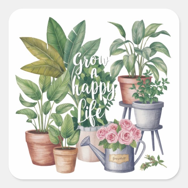 Adesivo Quadrado Grow a Happy Life Stickers (Frente)