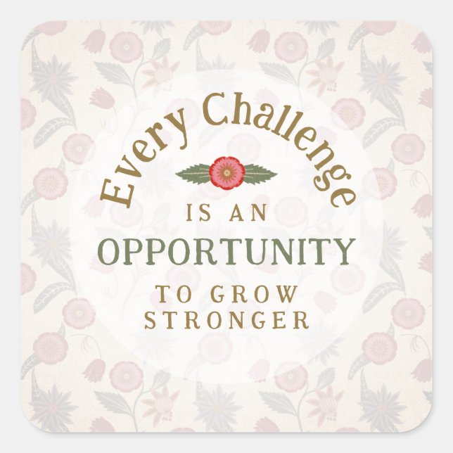 Adesivo Quadrado "Grow Stronger" Affirmation (Frente)