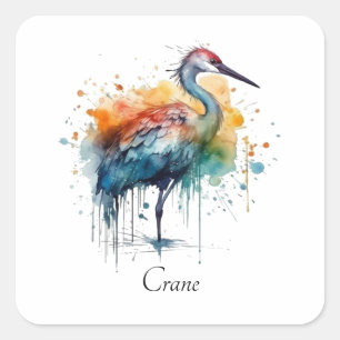 Adesivo Quadrado Grua Elegante: Arte em Aquarela, personalizado