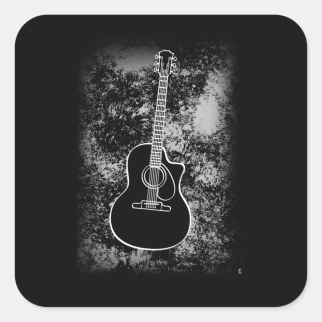 Adesivo Quadrado Grunge Guitar Graphic Rock Musical Jazz (Frente)